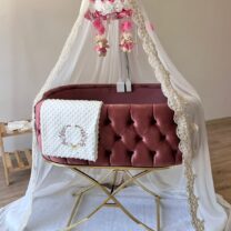 Quilted Model Crib, Mosquito Net and musical toy set